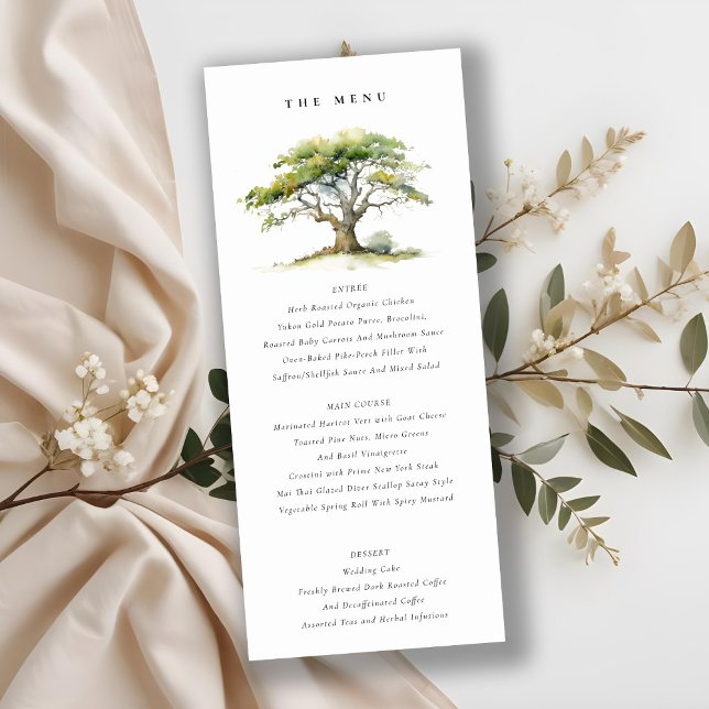 Carte de menu Mariage de chêne vert aquarelle (Créateur téléchargé)