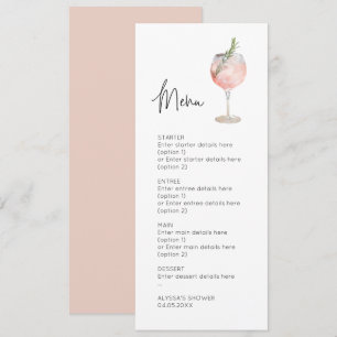 Carte de menu Mariage de cocktail Pink Watercolor