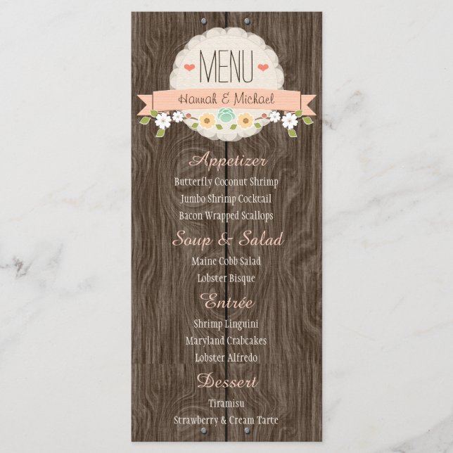 Carte de menu Mariage de Coral Peach Rustic Floral (Devant)