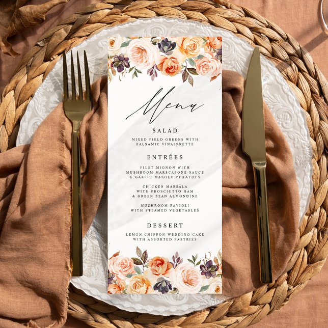 Carte de menu Mariage de couleur d'eau Rustique Fa (Créateur téléchargé)