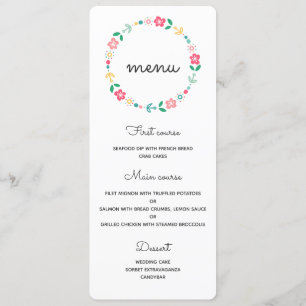 Carte de menu mariage de couronnes florales