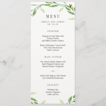 Carte de menu Mariage de feuillage vert