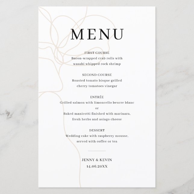 Carte de menu mariage de fleurs dessinée à la main (Devant)