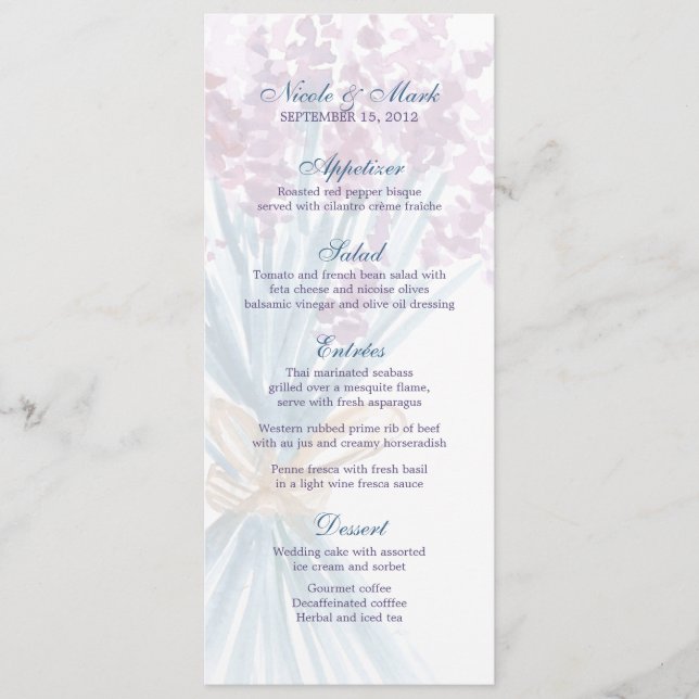 Carte de menu Mariage de la couleur d'eau (Devant)