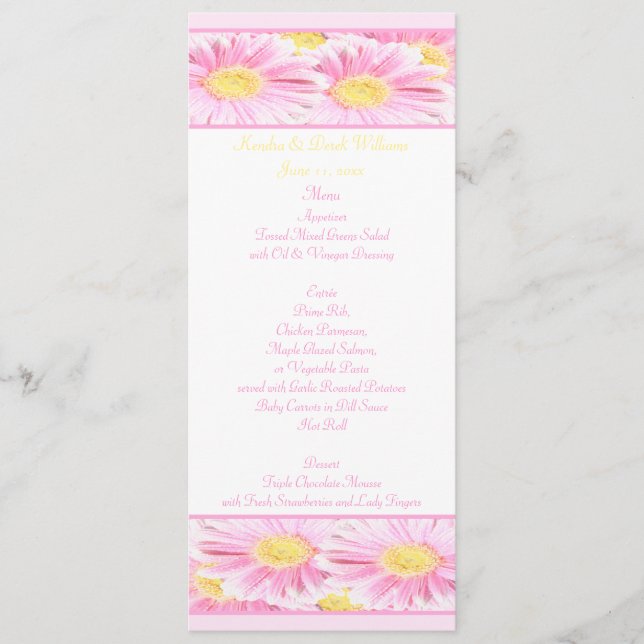 Carte de menu Mariage de marguerites blanches rose (Devant)