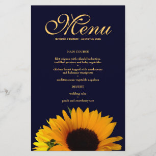Carte de menu Mariage de tournesol gai