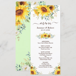 Carte de menu Mariage de tournesol Watercolor mode