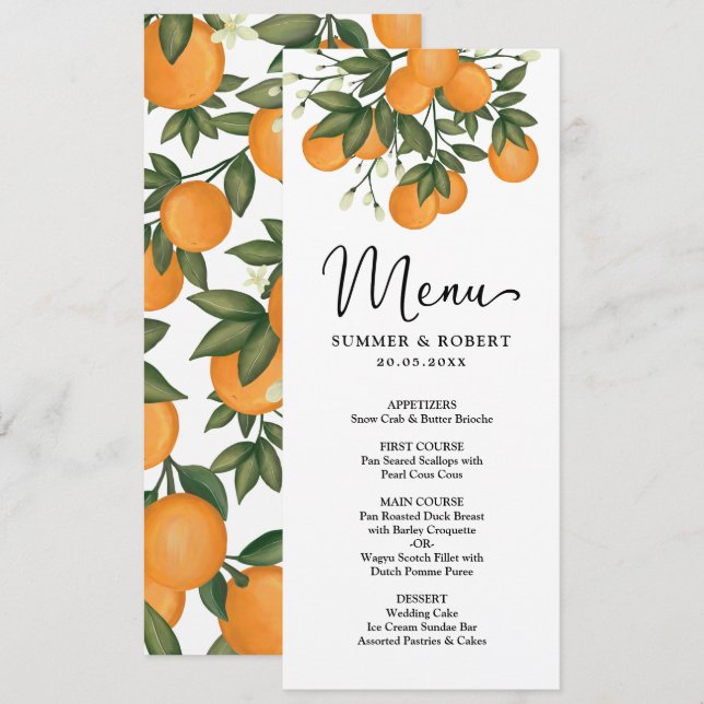 Carte de menu Mariage de verdure pour agrumes bota (Devant / Derrière)