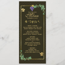 Carte de menu Mariage de vignes avec cadre or