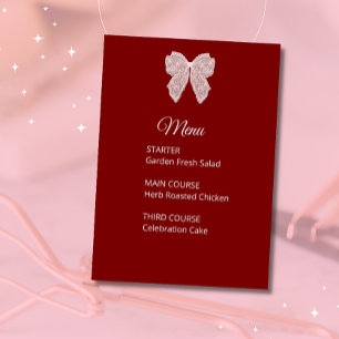 Carte de Menu Mariage Élégant Burgundy Ruban en De