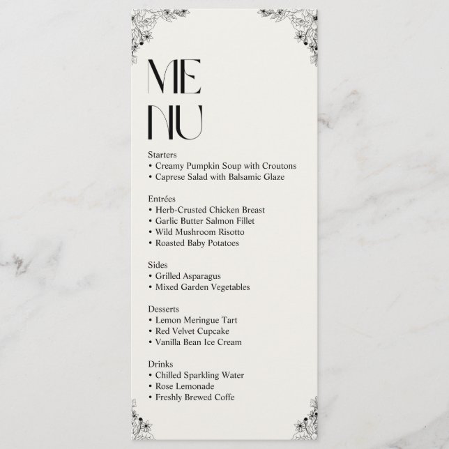Carte de menu mariage élégante - Réception minimal (Devant)