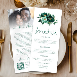 Carte de menu Mariage Emerald Gold Florals