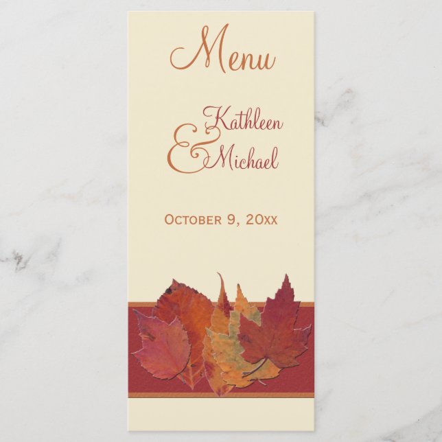Carte de menu Mariage Feuilles II Automne (Devant)