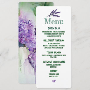Carte de menu Mariage Fleurs Lilac élégantes