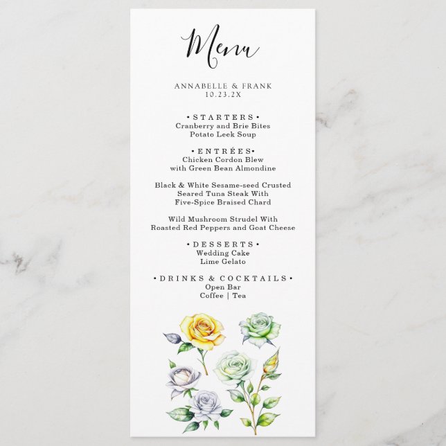 Carte de menu Mariage Floral Art crayon couleur (Devant)