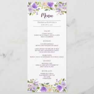 Carte de menu Mariage floral Lilac Watercolor