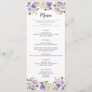 Carte de menu Mariage floral Lilac Watercolor