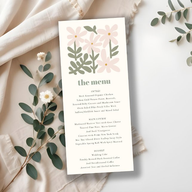 Carte de menu Mariage floral minimal Dusky Blush R (Créateur téléchargé)