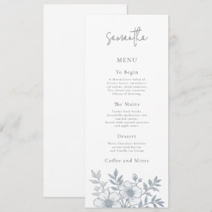 Carte de menu Mariage Florals gris avec nom d'hôte