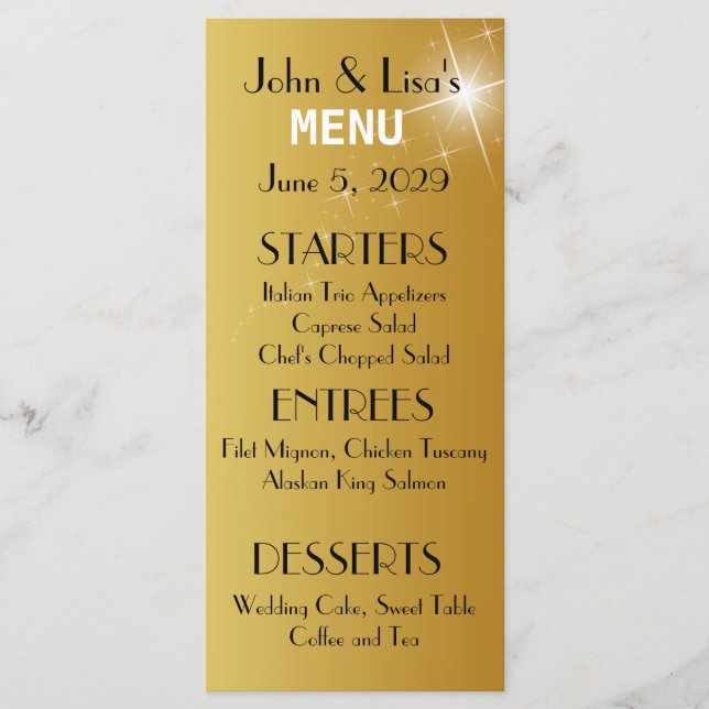 Carte de menu Mariage Gold Élégante Carte de rack  (Devant)