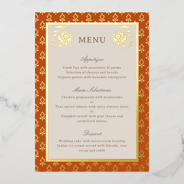 Carte de menu Mariage Gold Foil Marigold (Recto)