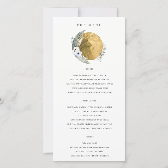 Carte de menu Mariage Gold Saga Green Floral Wreat (Devant)