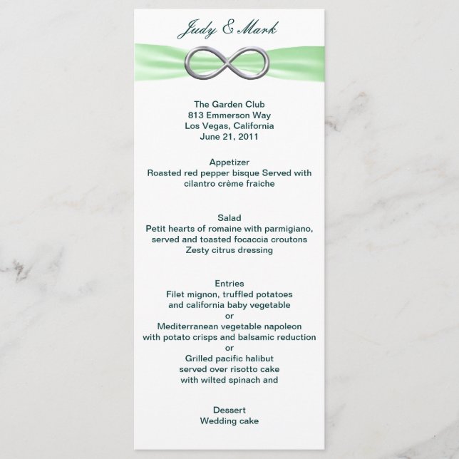 Carte de menu Mariage Green Infinity (Devant)