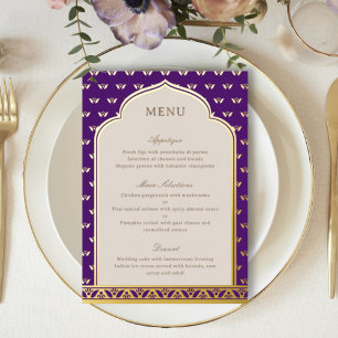 Carte de menu Mariage indienne de Lotus Flower Gol