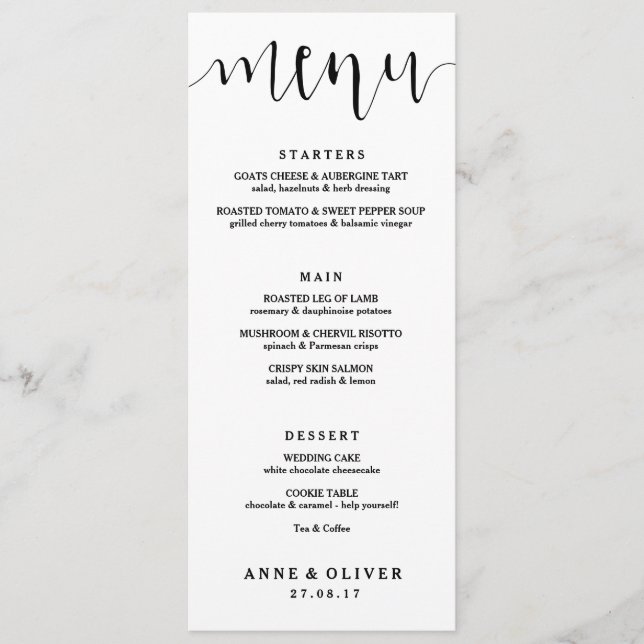 Carte de menu Mariage Lettré à la main rustique (Devant)