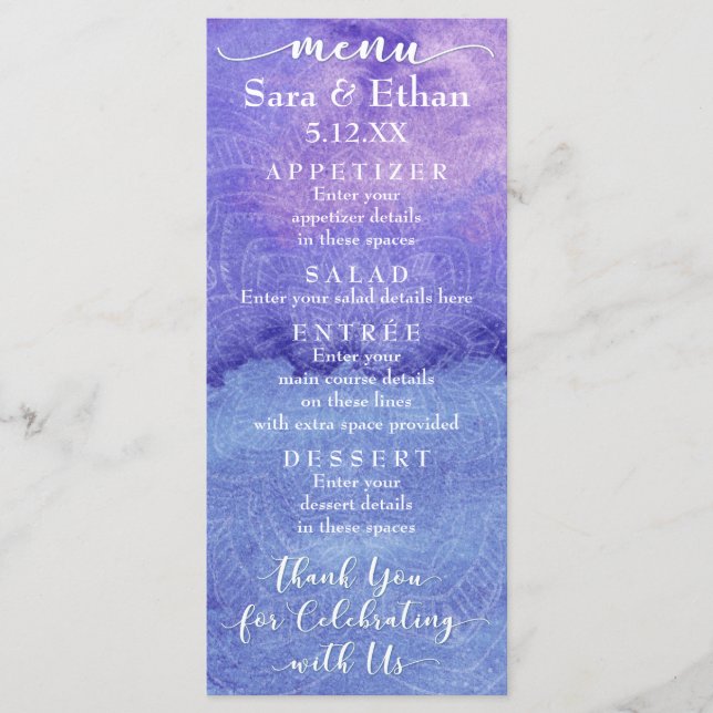 Carte de menu Mariage Mandala (Devant)