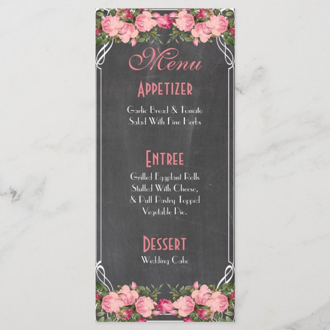 carte de menu mariage, mignonne et élégante (Devant)