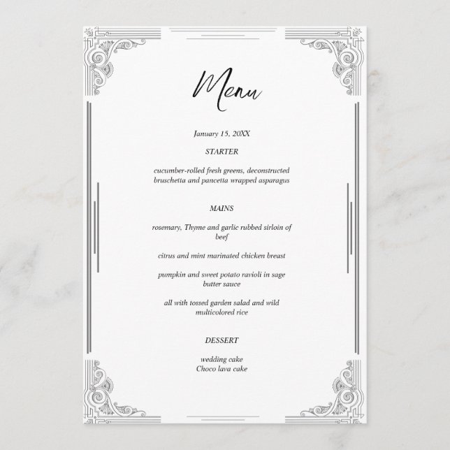 Carte de menu Mariage minimaliste | Carte de récep (Devant)