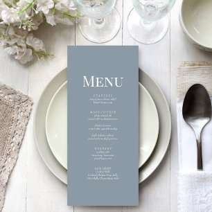 Carte de menu Mariage minimaliste Dusty Blue Monog
