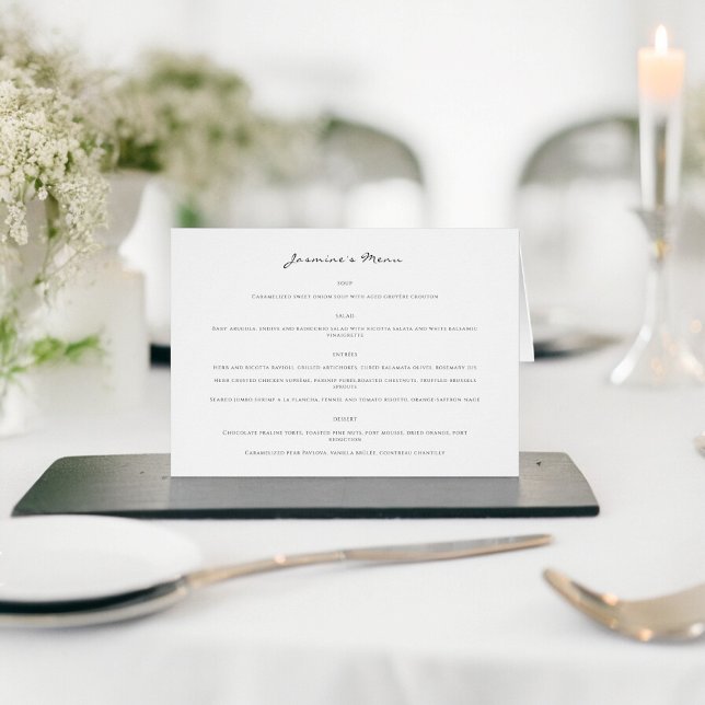 Carte de menu mariage moderne et carte de place en (let yours gusts know what theyre having for their meal with guest meal signs )