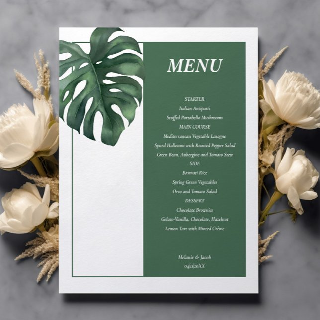 Carte de menu Mariage Monstera Tropical Budget (Créateur téléchargé)