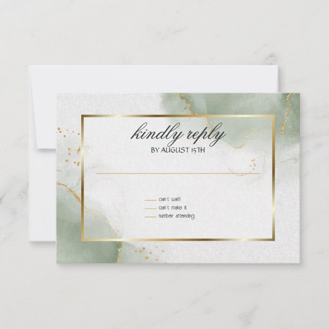 Carte de menu mariage Muted Sage Gold Marblé (Devant)