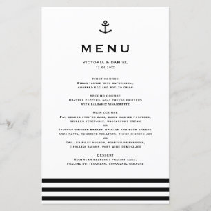 Carte de menu Mariage Nautique Ancre Noire moderne