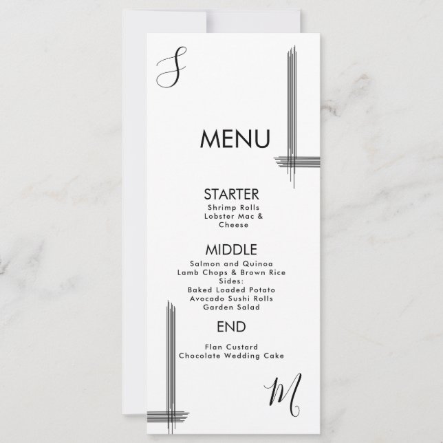 Carte de menu Mariage noir blanc Abstrait (Devant)