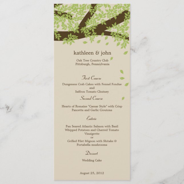 Carte de menu Mariage Oak Tree (Devant)