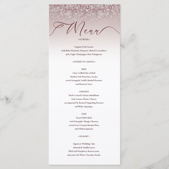 Carte de menu Mariage orange beige Damask (Devant)