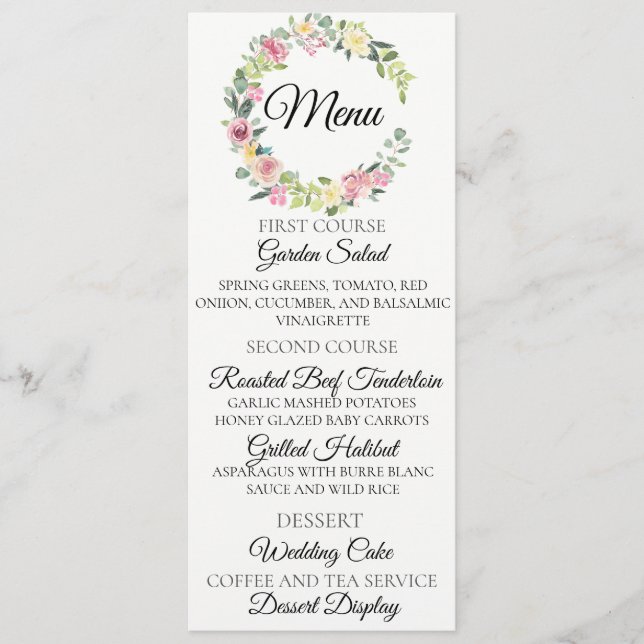 Carte de menu Mariage Pastel Floral Wreath (Devant)