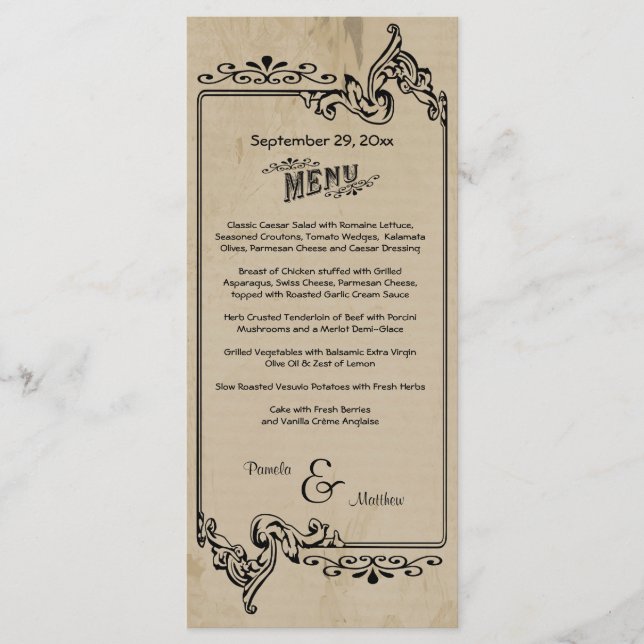 Carte de menu Mariage personnalisable d'inspiratio (Devant)