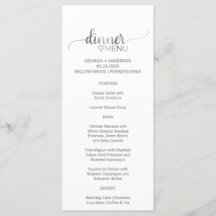 Carte de menu Mariage pour dîner simple Silver Cal