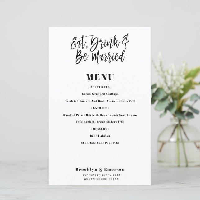 Carte de menu Mariage pour manger moderne (Debout devant)