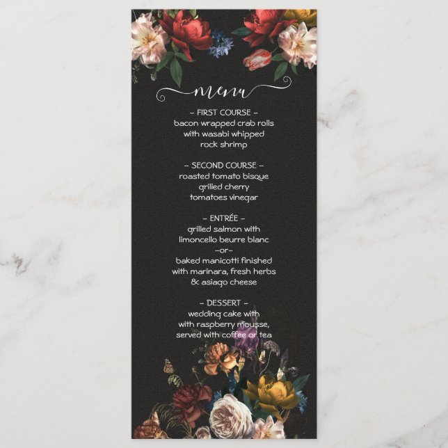 Carte de menu Mariage Rembrandt Floral Dark & Mood (Devant)
