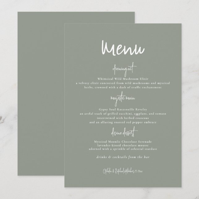 Carte de menu Mariage réversible Rustique à double (Devant / Derrière)