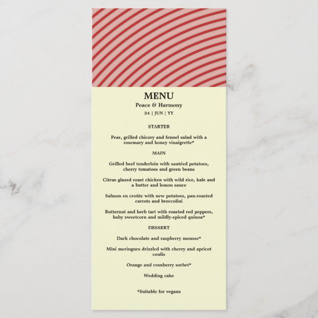 Carte de menu Mariage Riple Red Stripes (Devant)