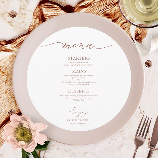 Carte de menu Mariage Rond Chic Script Pour Plaque (Créateur téléchargé)