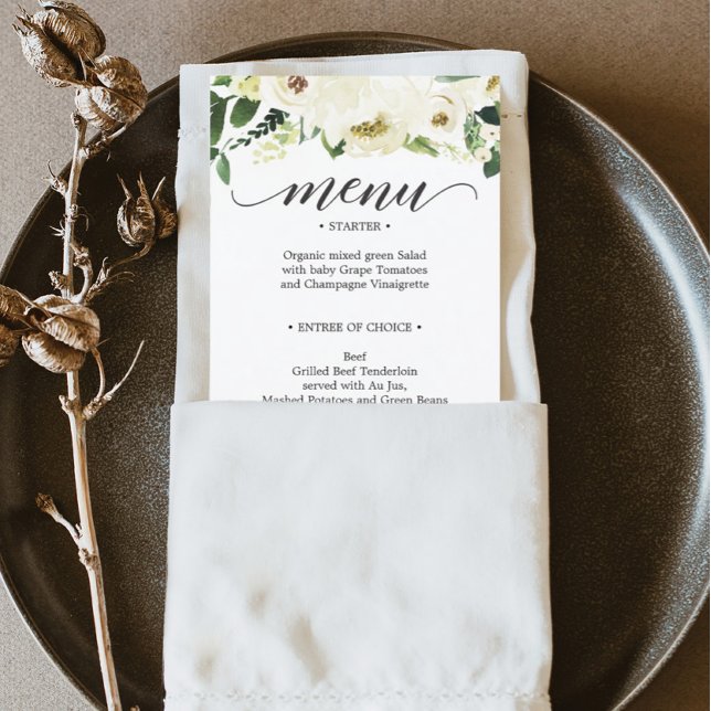 Carte de menu Mariage Rose blanche ou carte de men (Créateur téléchargé)