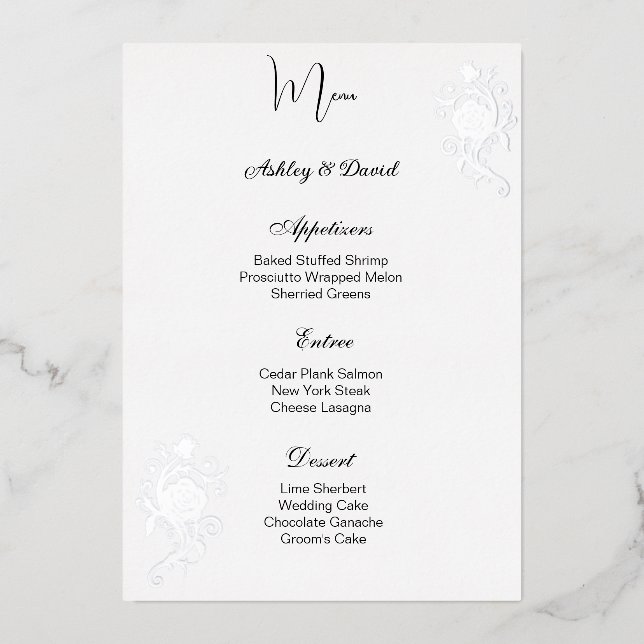 Carte de menu Mariage Rose Feuille (Recto)